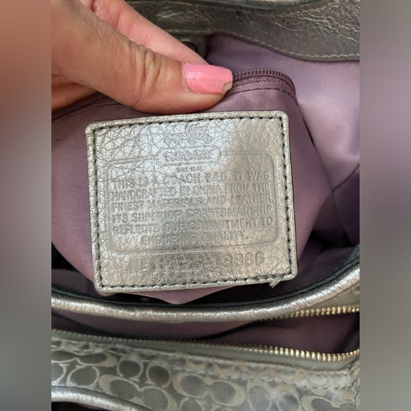 Coach Madison Gathered Sateen Signature Coach Logo Gray & Mettalic Silver Bag - Picture 13 of 16